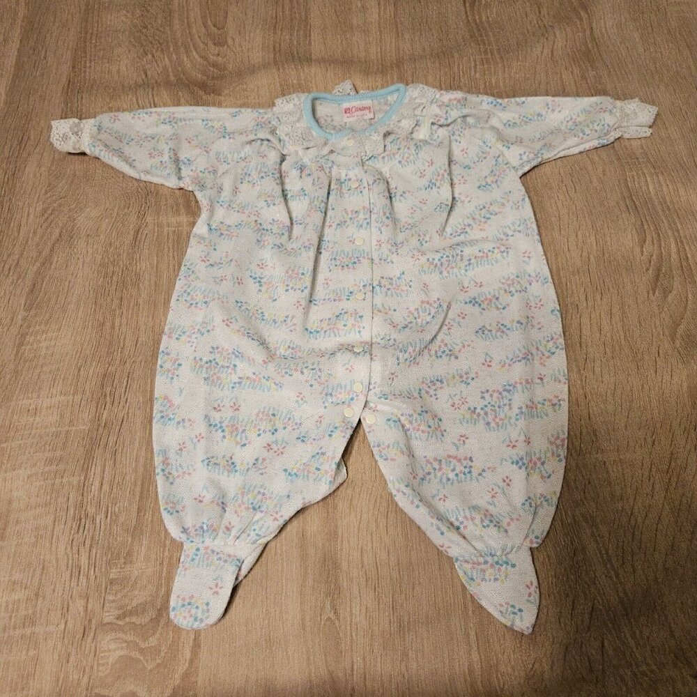 Vintage 1990's Carters Baby Girl Floral Lace Romper Size 3 Months Made In USA